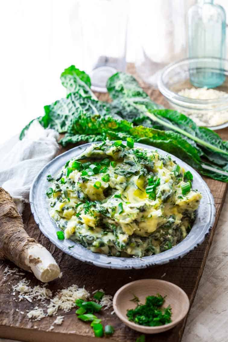 Cheddar Horseradish Colcannon | Side Dish | Mashed Potatoes | Kale | 40 minutes or less | Spring | Healthy Seasonal Recipes | Katie Webster