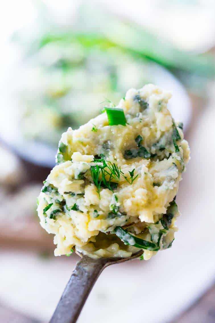Cheddar Horseradish Colcannon | Side Dish | Mashed Potatoes | Kale | 40 minutes or less | Spring | Healthy Seasonal Recipes | Katie Webster
