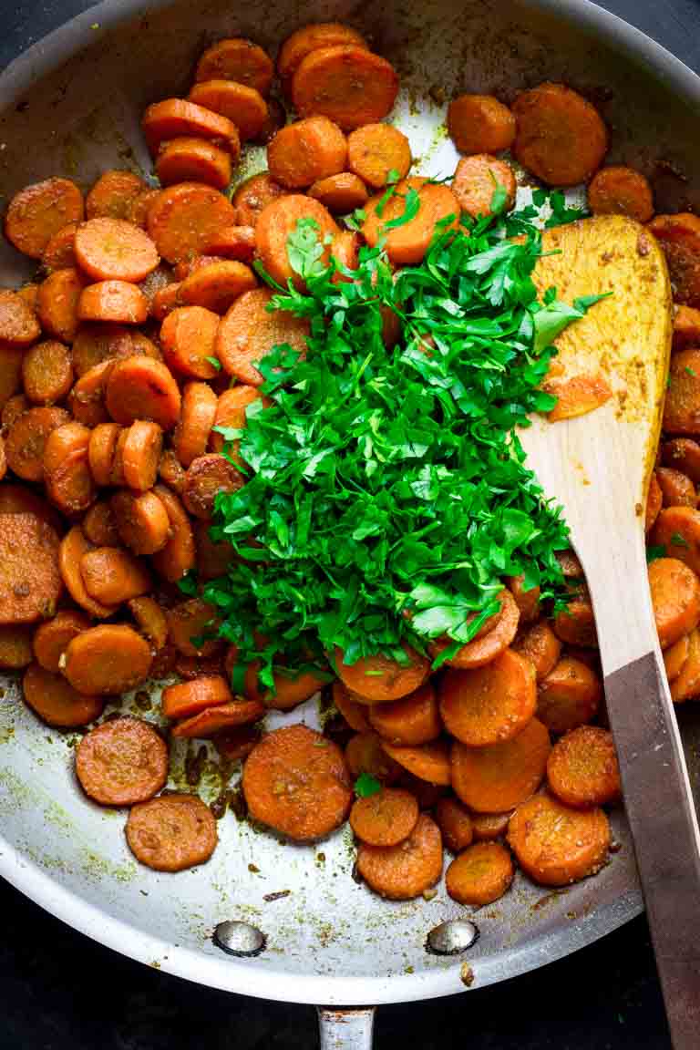 Spicy Moroccan Carrots in a saute pan