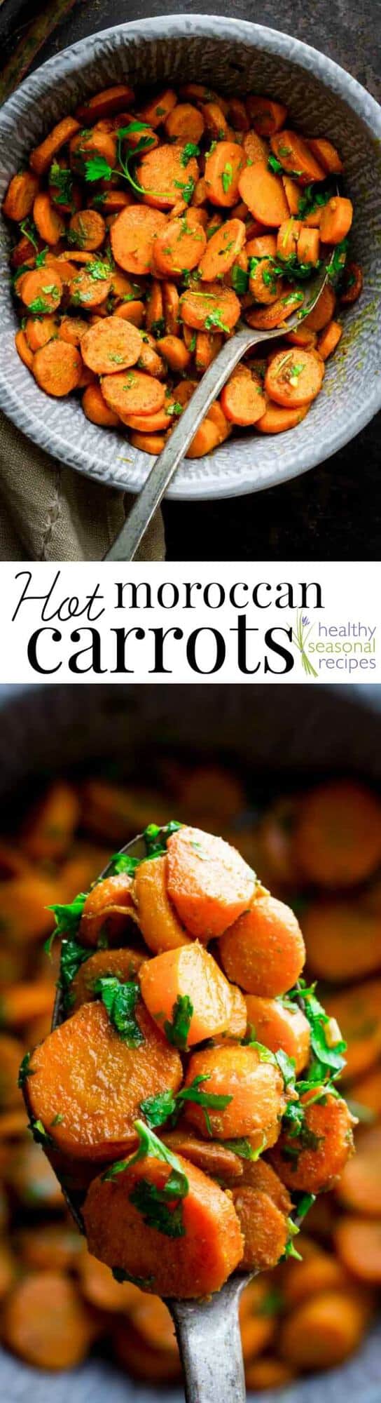 Moroccan Carrots photo collage with text overlay