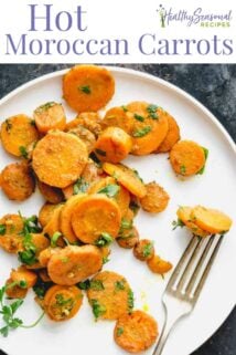 overhead of a plate of moroccan carrots