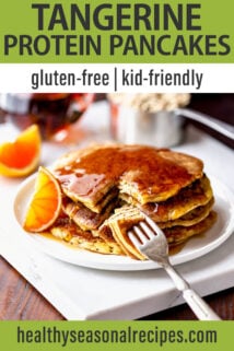 side angle tangerine pancakes with fork