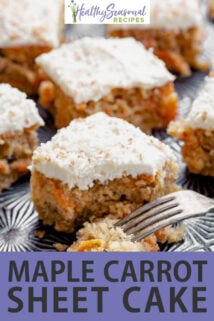fork and bite of maple carrot sheet cake