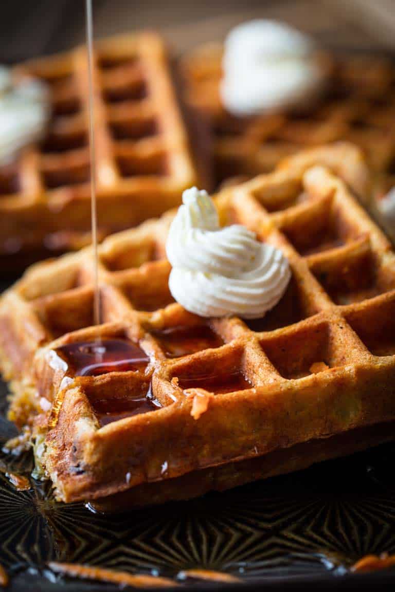 Carrot Cake Waffles | Breakfast | 30 minutes or less | White Whole Wheat Flour | Healthy Seasonal Recipes | Katie Webster