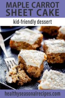 fork and bite of maple carrot sheet cake