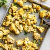 sheet pan of roasted curry cauliflower