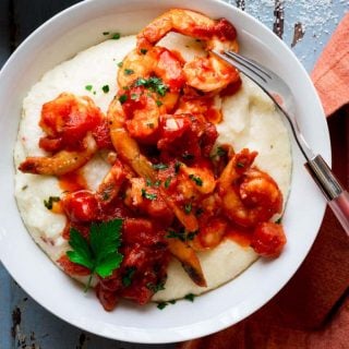 Spicy Shrimp and Cheese Grits with Tomato | Gluten Free | Entree | 20 minutes or less | Healthy Seasonal Recipes | Katie Webster