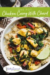 Chicken curry over quinoa in a bowl
