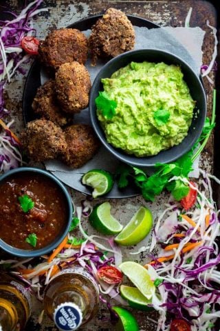 These five ingredient black bean croquettes are an easy vegetarian appetizer to serve for a Cinco de Mayo party. Serve with guacamole or salsa for dipping! Healthy Seasonal Recipes | Katie Webster