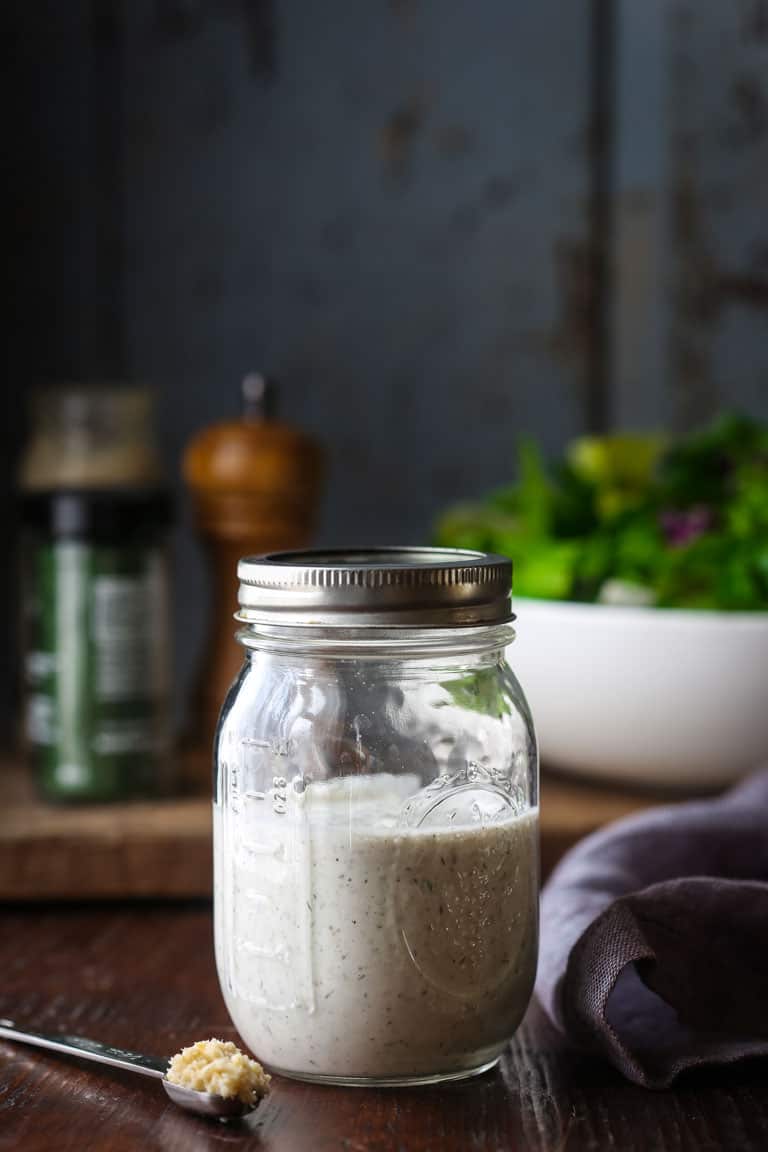 Horseradish Ranch Salad Dressing in a mason jar 