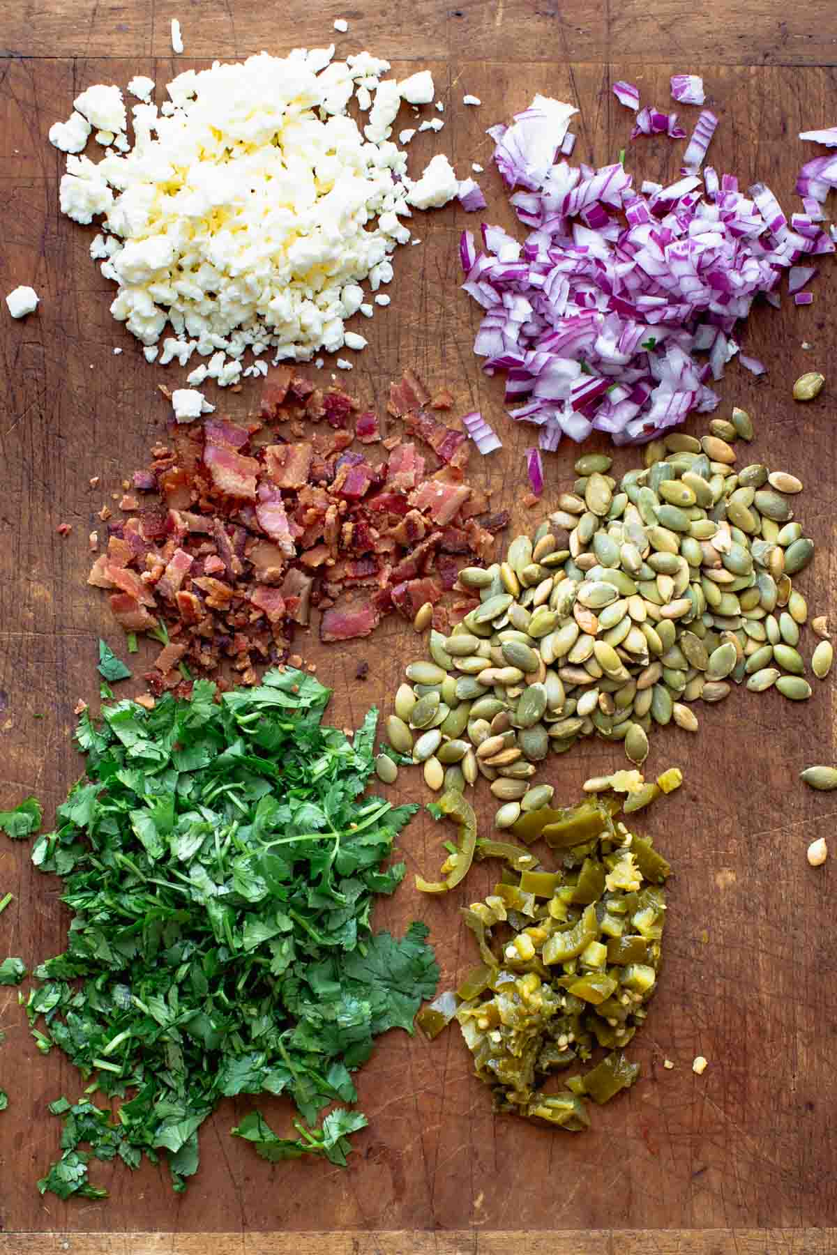 the toppings on a board