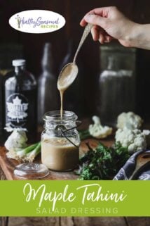 Maple tahini dressing with a spoon drizzling