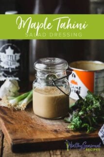 maple tahini dressing with ingredients and text overlay