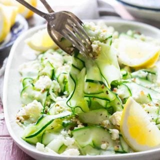 This Raw Zucchini Ribbon Salad with Hazelnuts and Feta is fresh and lovely summer salad that will use up a ton of zucchini from your garden and it’s ready in just 15 minutes! | Healthy Seasonal Recipes | Katie Webster