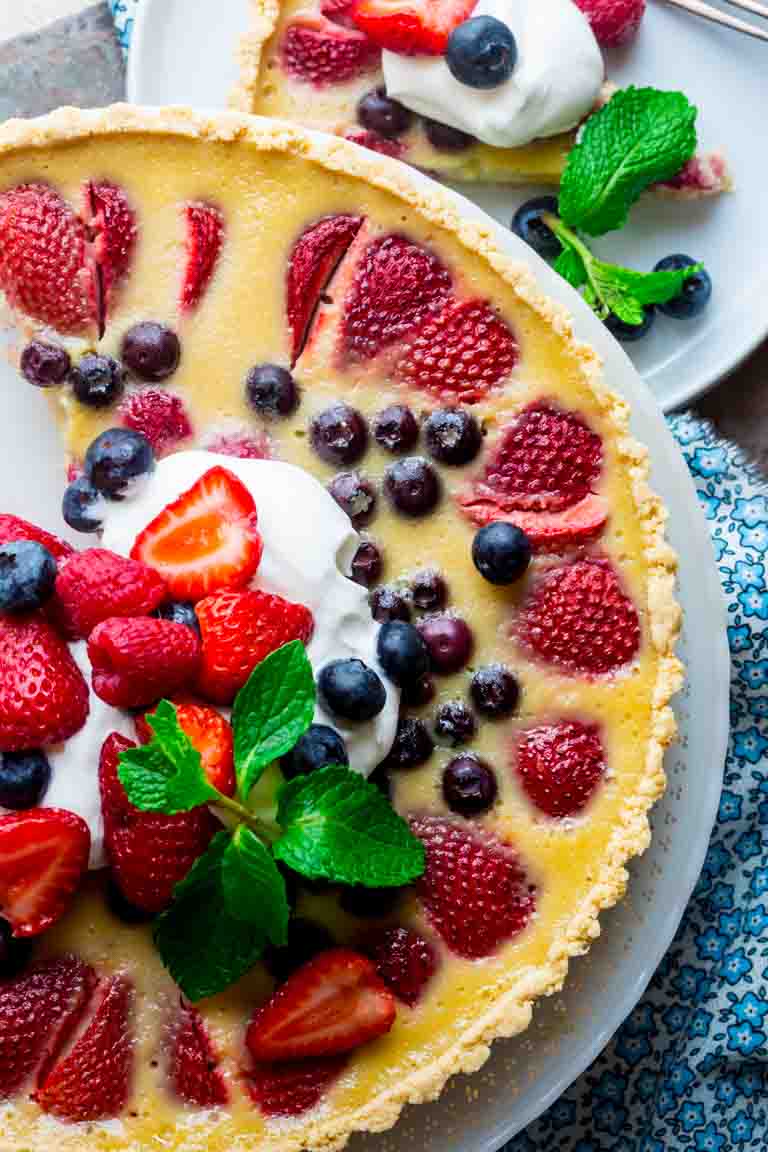 Red White and Blue Berry tart close up