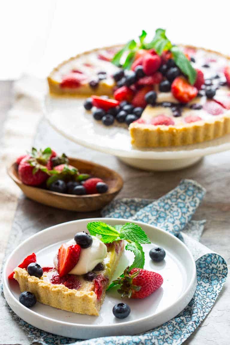 a red white and blue tart from overhead