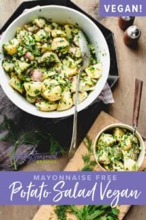 potato salad in two bowls from overhead