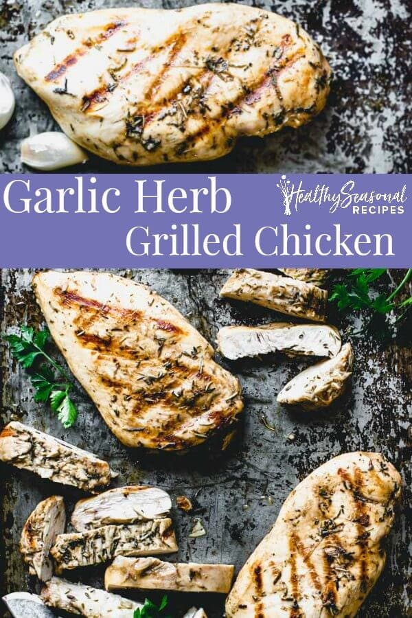 herb grilled chicken collage with text overlay