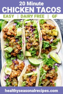 a platter of chicken tacos