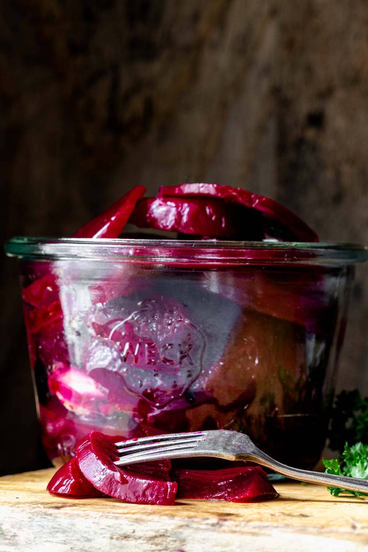 pickled beets in a wheck jar
