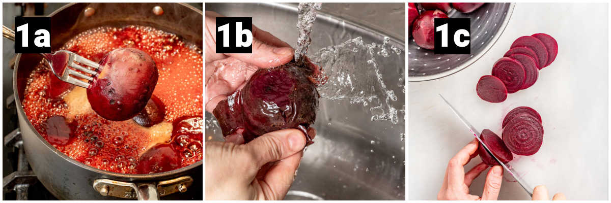cooking, peeling and slicing the beets