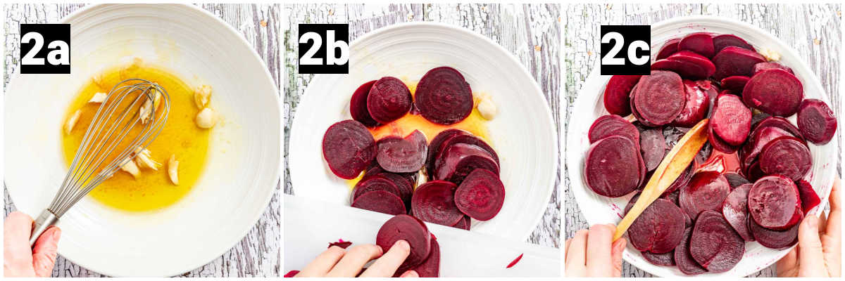 make the dressing, add the sliced beets and toss to coat