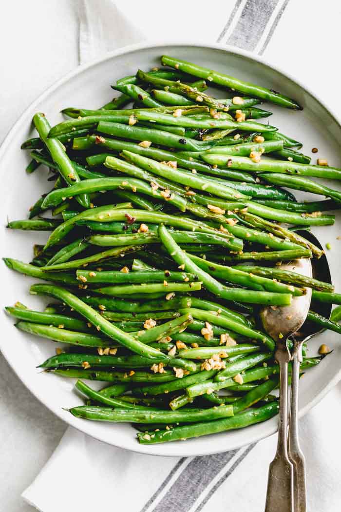 a platter of green beans overhead