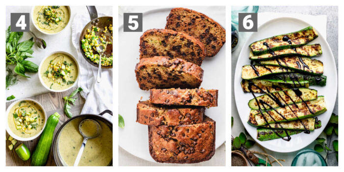 zucchini soup, zucchini bread, grilled zucchini