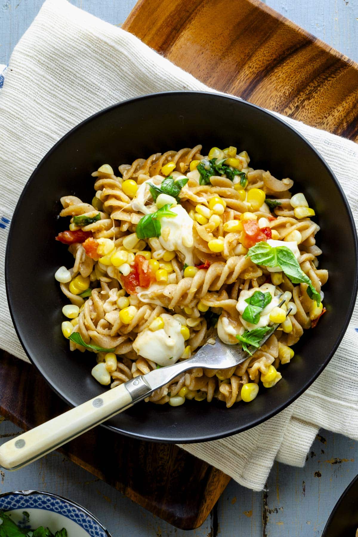 the pasta from overhead closeup