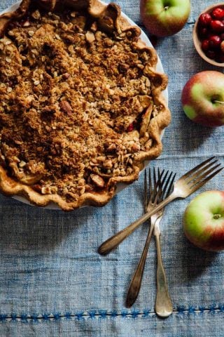apple pie on a blue napkin
