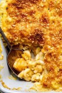 close up of mac and cheese with butternut squash in it