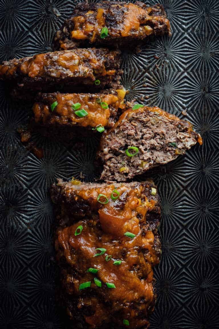 Asian meatloaf on a serving platter