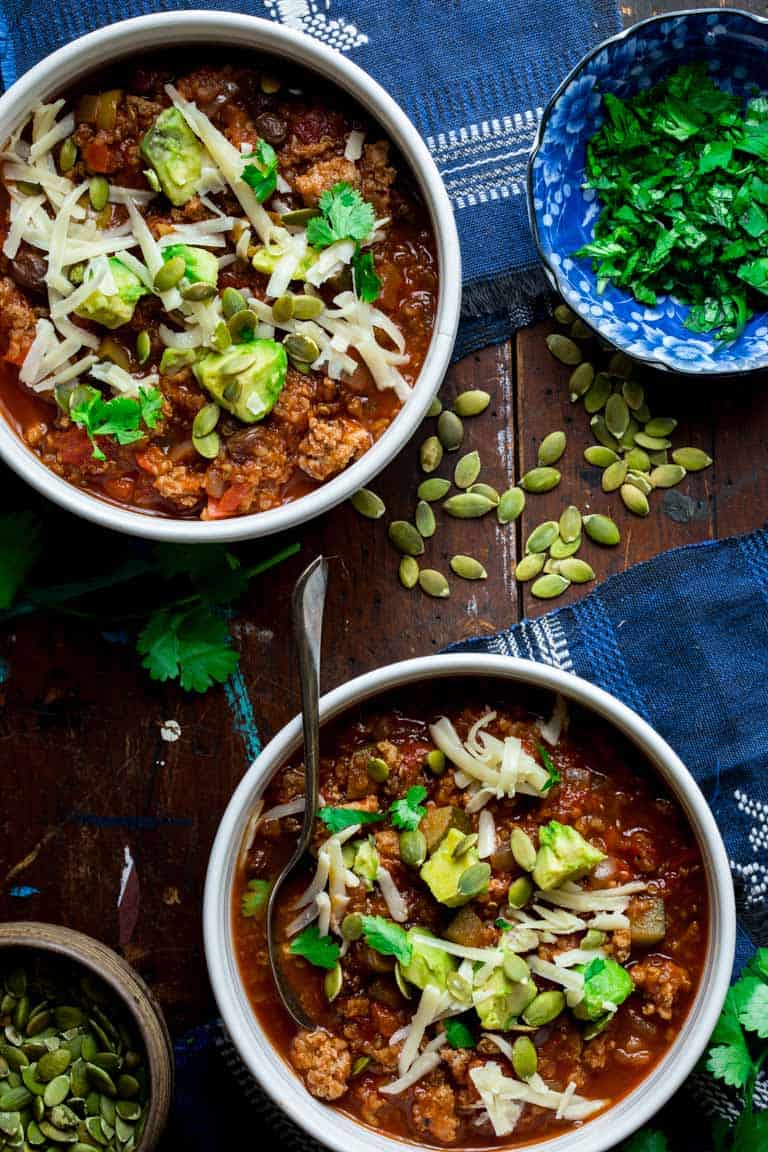 Picadillo Style Chili in serving bowls
