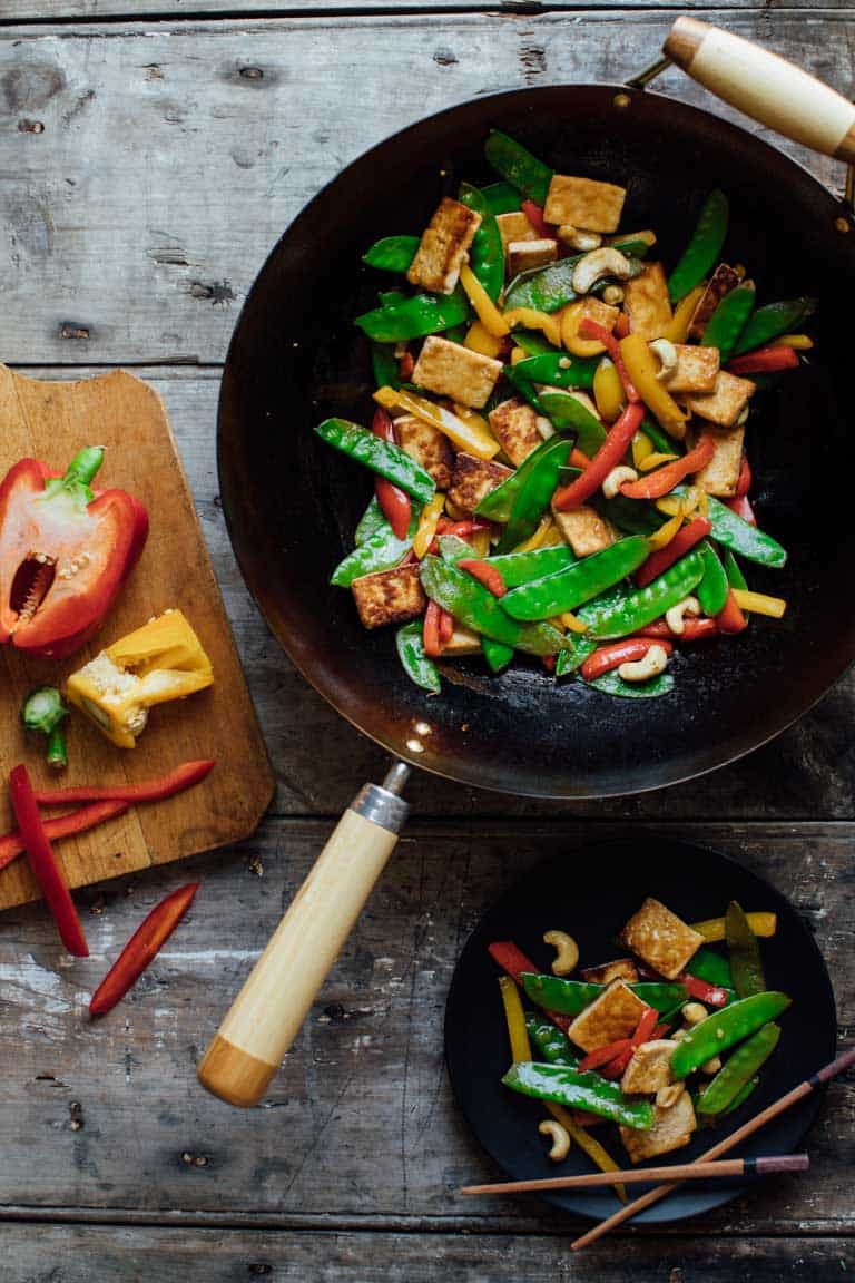 veggie stir fry in a wok
