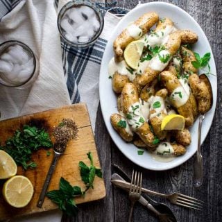 Za'atar Roasted Fingerling Potatoes with Greek Yogurt Tahini Sauce | Healthy Seasonal Recipes | Side dish, gluten-free, healthy