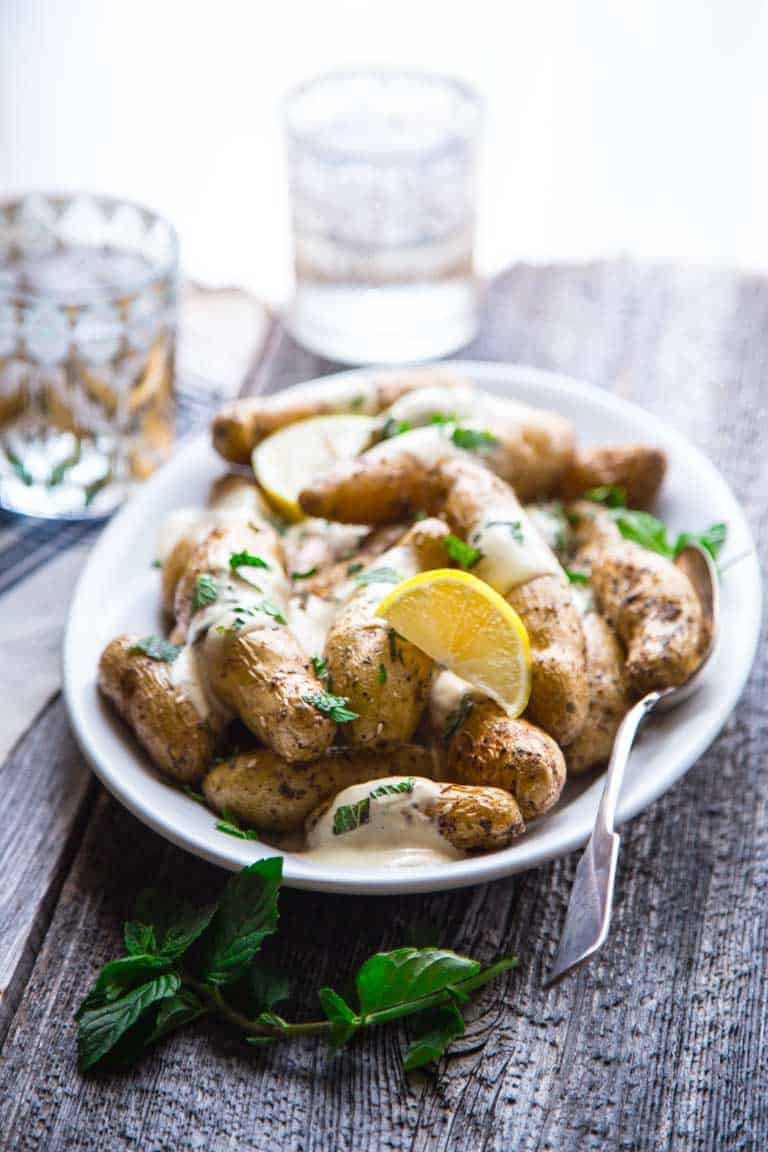 Za'atar Roasted Fingerling Potatoes on a plate