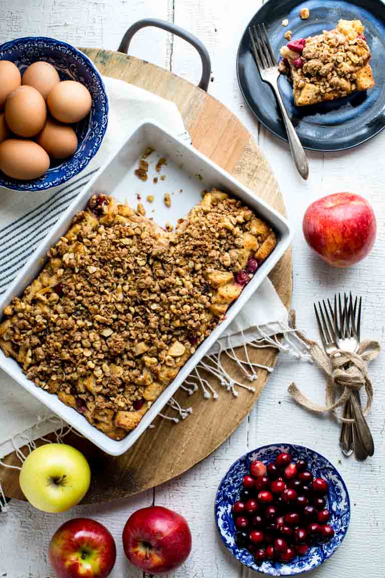 Make-Ahead Overnight Apple Cranberry Christmas Breakfast Casserole on Healthy Seasonal Recipes