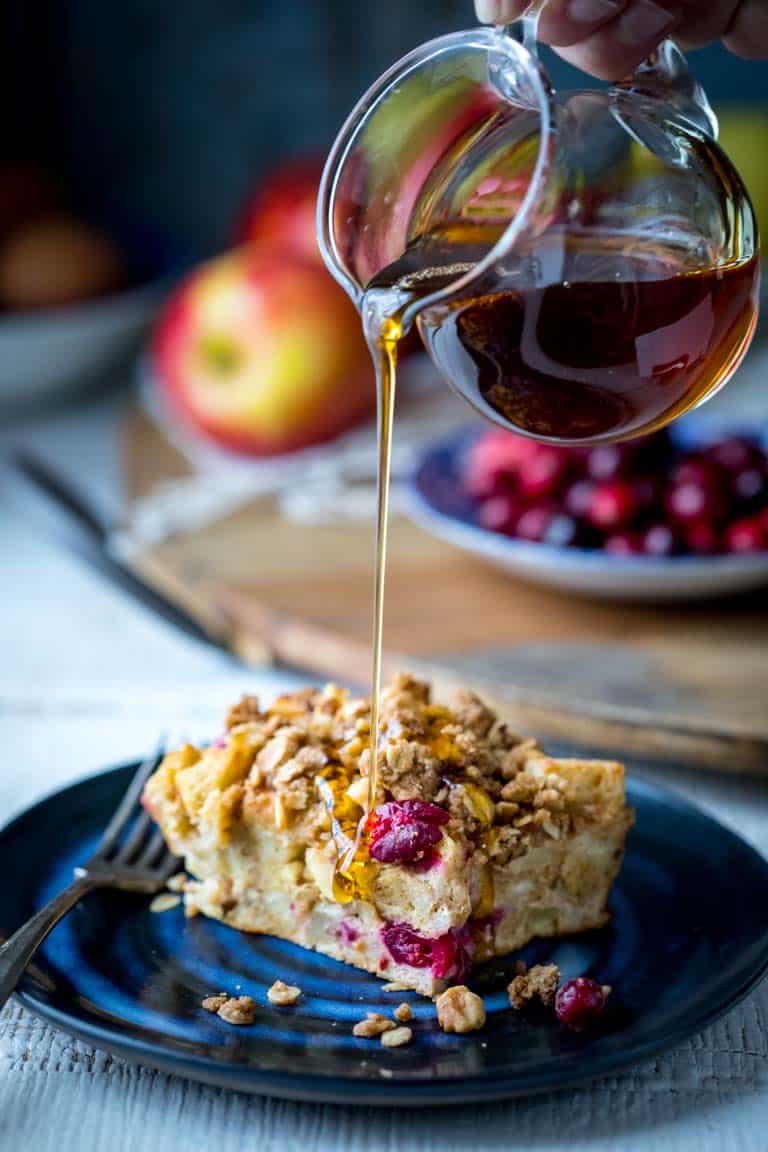 Make-Ahead Overnight Apple Cranberry Christmas Breakfast Casserole on Healthy Seasonal Recipes