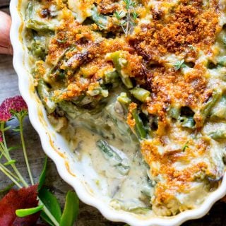 close up of the casserole with a scoop removed