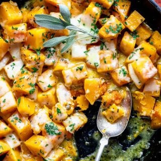 close up of squash with white cheddar melted on top