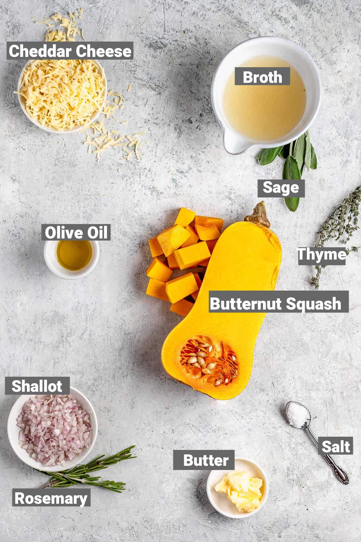 ingredients for easy cheesy stove top butternut squash
