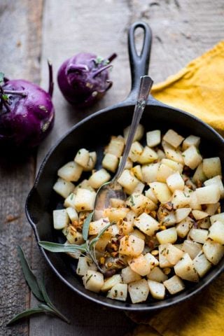 Simple Kohlrabi with Pistachios and Sage | Gluten-free vegetable side dish on Healthy Seasonal Recipes #primal #lowcarb