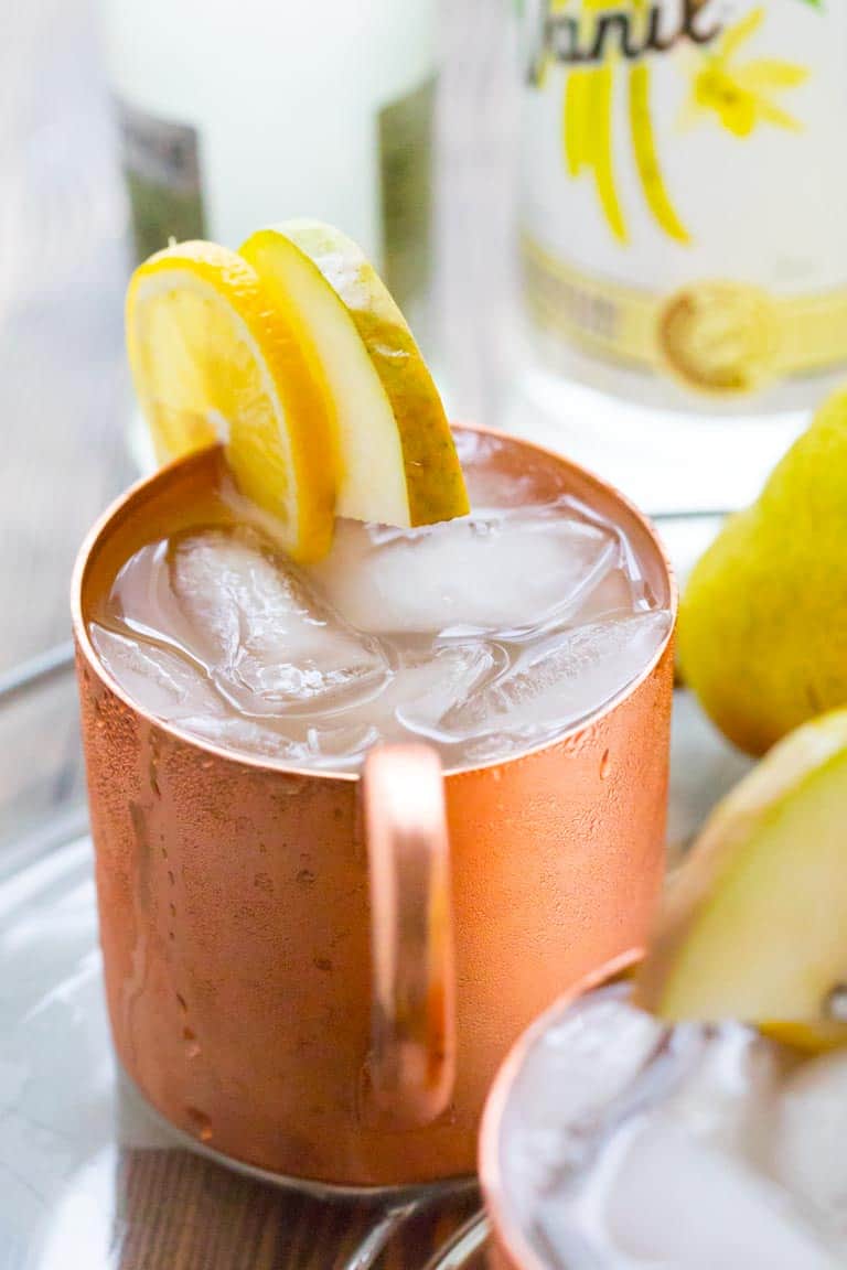 Vanilla Pear Moscow Mules are a fun and festive cocktail for the holidays. Healthy Seasonal Recipes