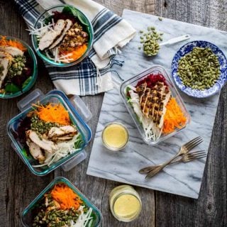High-Protein Meal Prep Spinach Beet and Chicken Power Salads | Healthy Seasonal Recipes #mealprep #glutenfree #highprotein #lowcarb #paleo #whole30