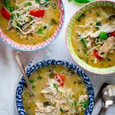 Slow Cooker Chicken Coconut Soup- based on Thai Tom Kha Gai. Made with ingredients you can find at a regular supermarket. Healthy Seasonal Recipes #slowcooker #thai #souprecipe