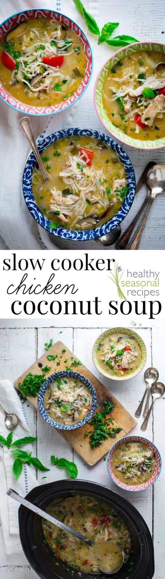 bowls of Chicken soup and Cooker