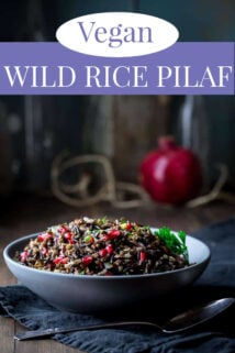 bowl of wild rice pilaf with pomegranates