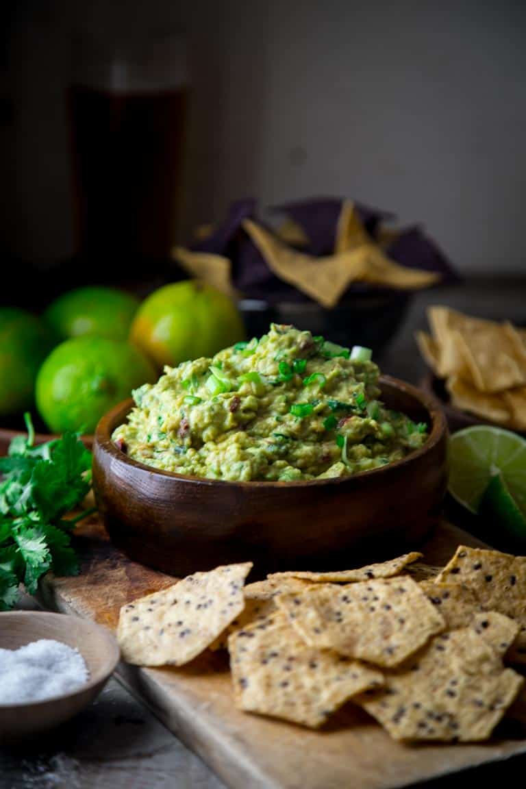 Chipotle Scallion Guacamole on Healthy Seasonal Recipes #superbowl #cincodemayo #guacamole. How to make guacamole 5 ways!