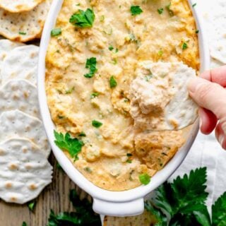 hot crab dip on a cracker