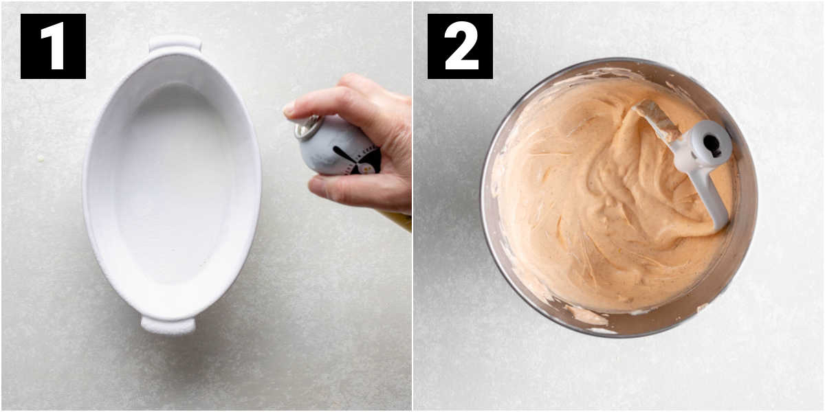 coating the baking dish with cooking spray and the cream cheese and seasoning mixture